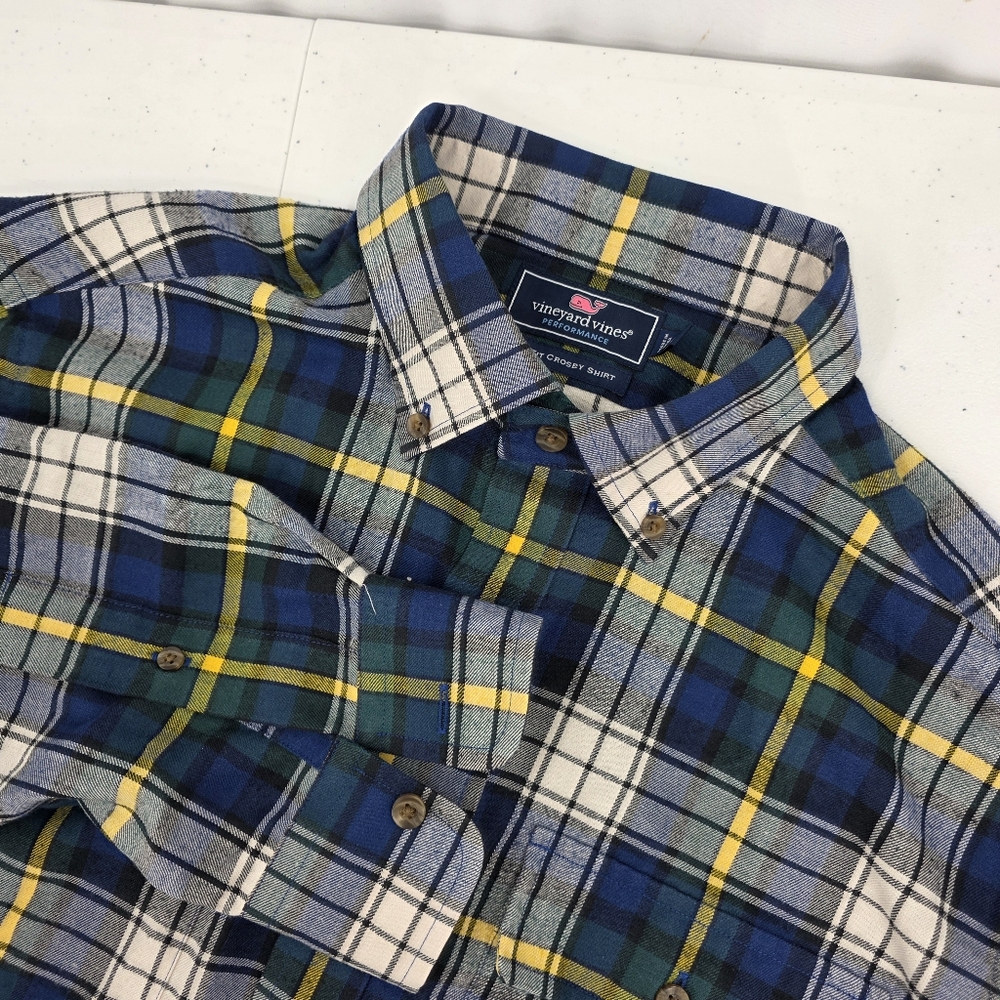 Vineyard Vines‎ Performance Slim Fit Crosby Shirt Men's L Plaid Flannel Green.